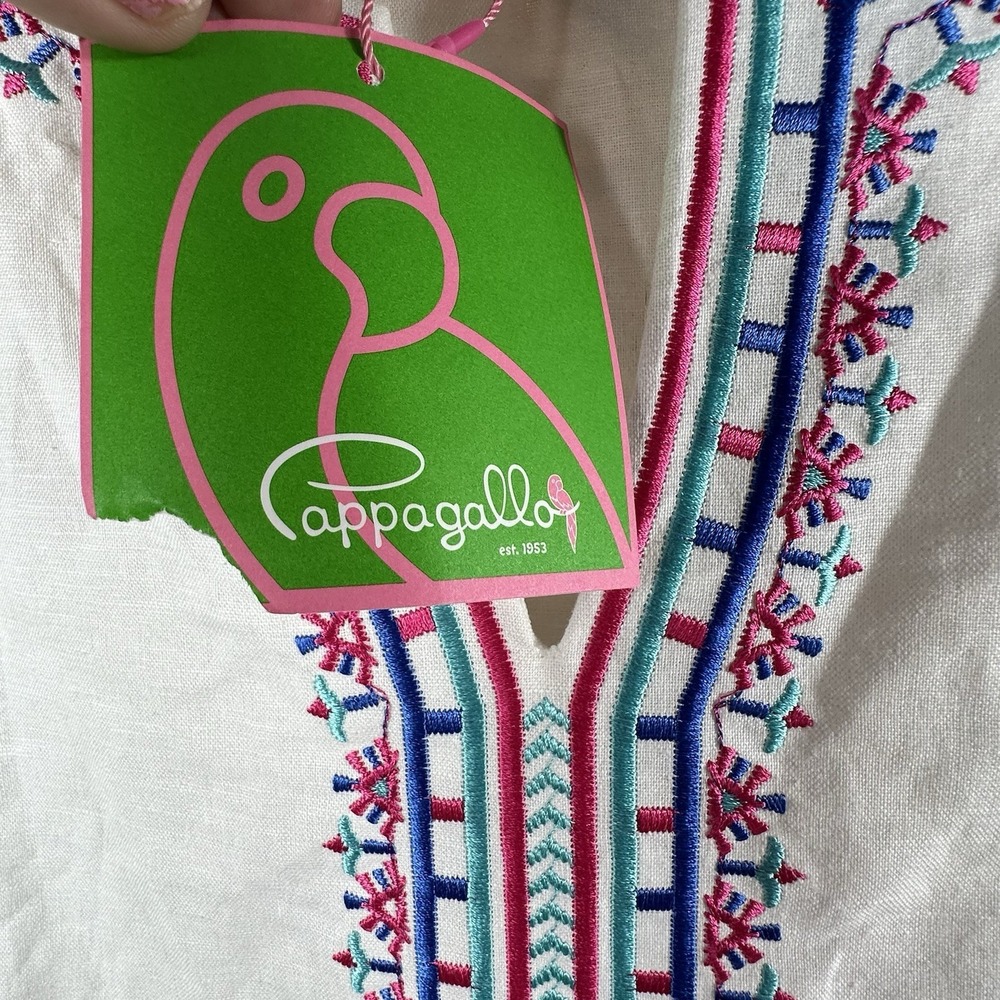 Pappagallo‎ White Embroidered Womens Tunic Top  Medium Linen 3/4 Sleeve New* - Picture 6 of 13